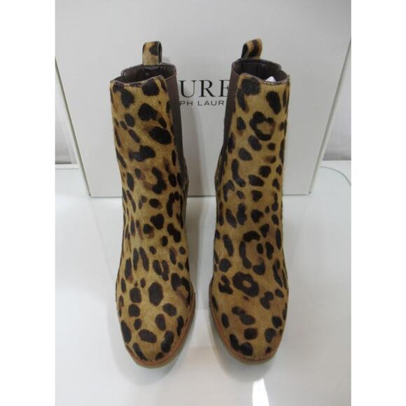 Ralph Lauren Marianna Leopard Print Haircalf Booties Block Heel Boots Size 8 - Picture 4 of 8
